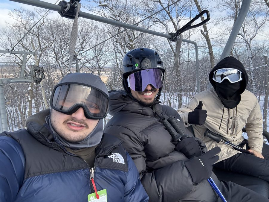 Abdul and friends on a ski lift